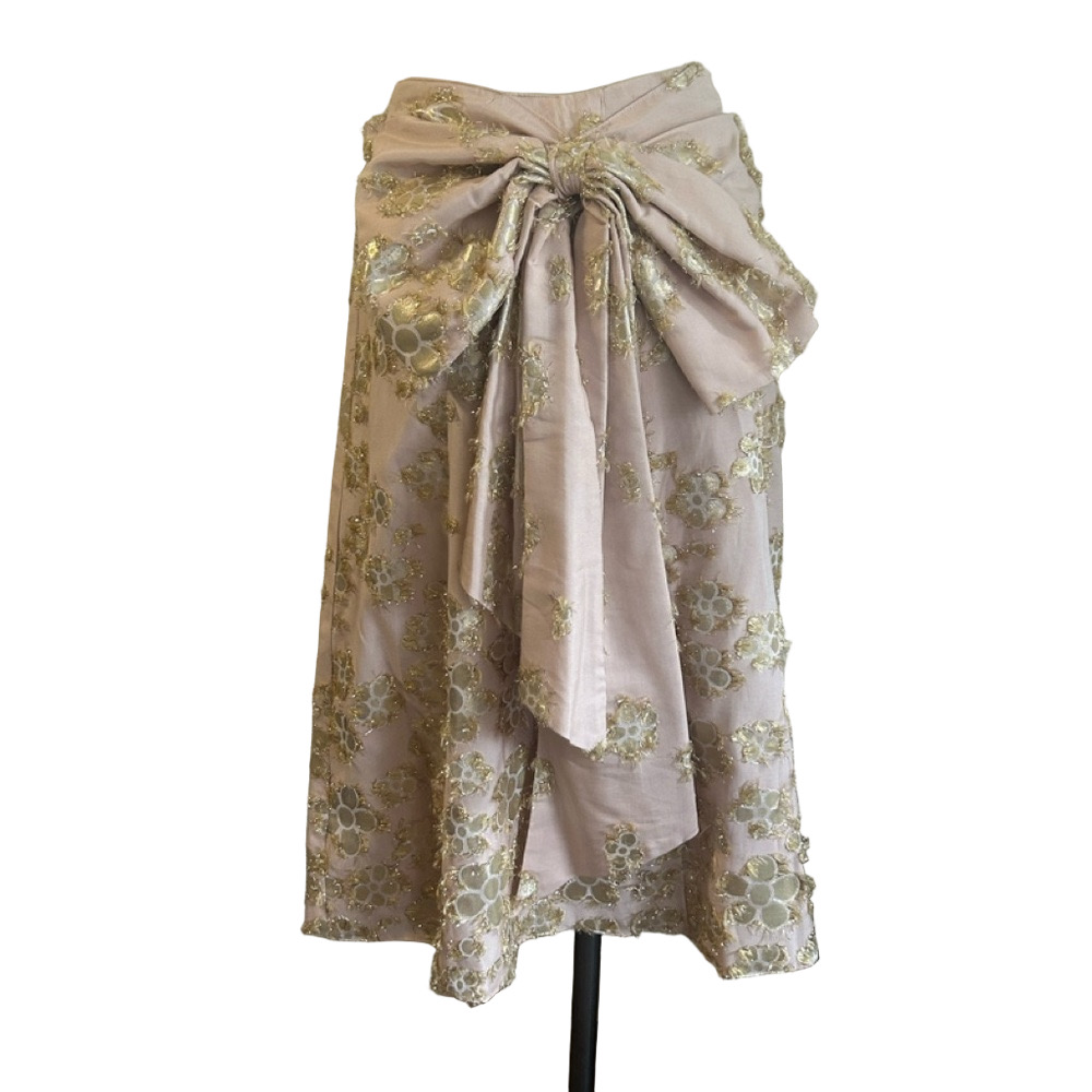 Badgley Mischka SZ 2 Cream lurex Embellished A-Line front bow Skirt